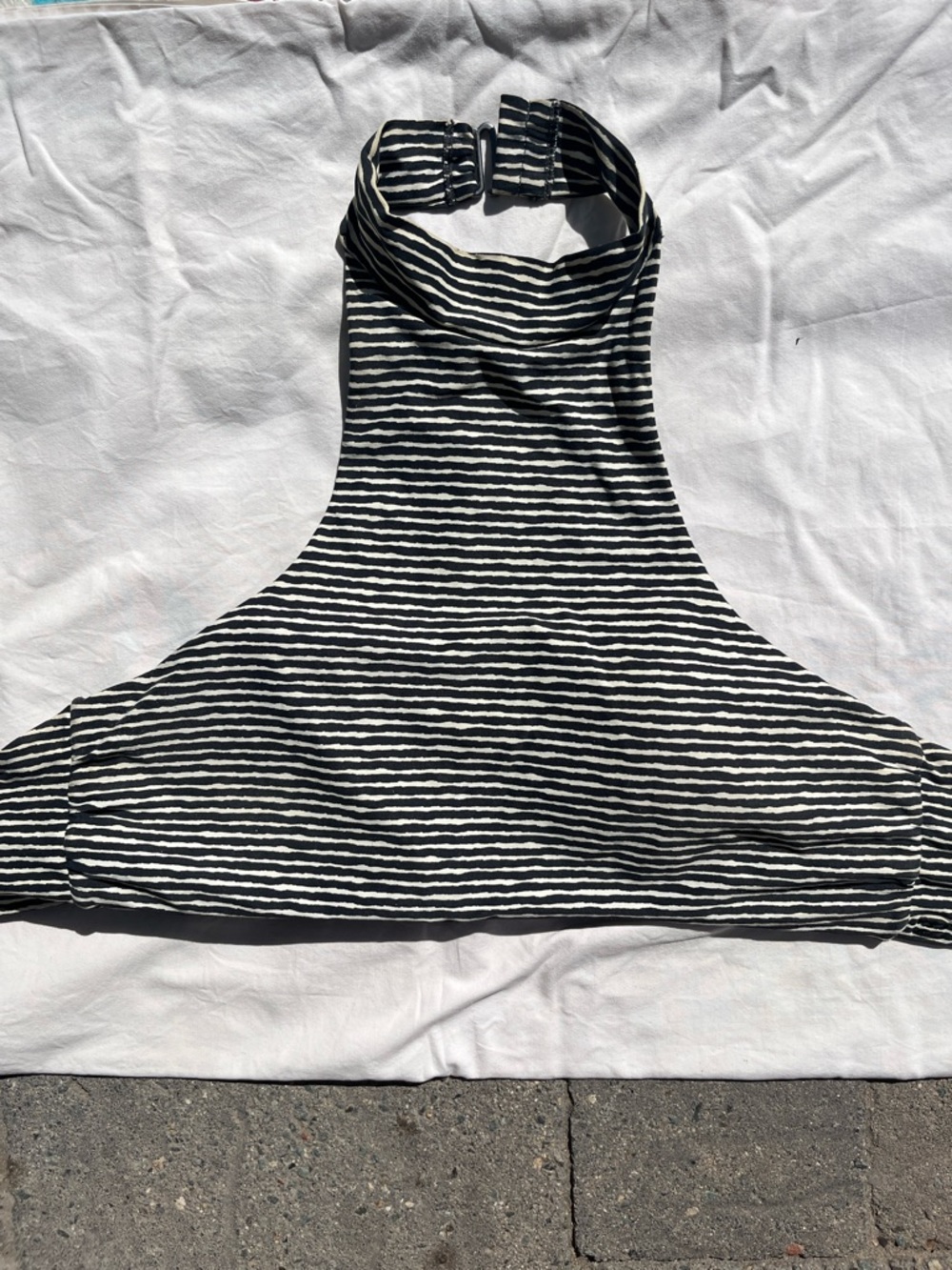 Billabong Black and White Striped Halter Bikini Top